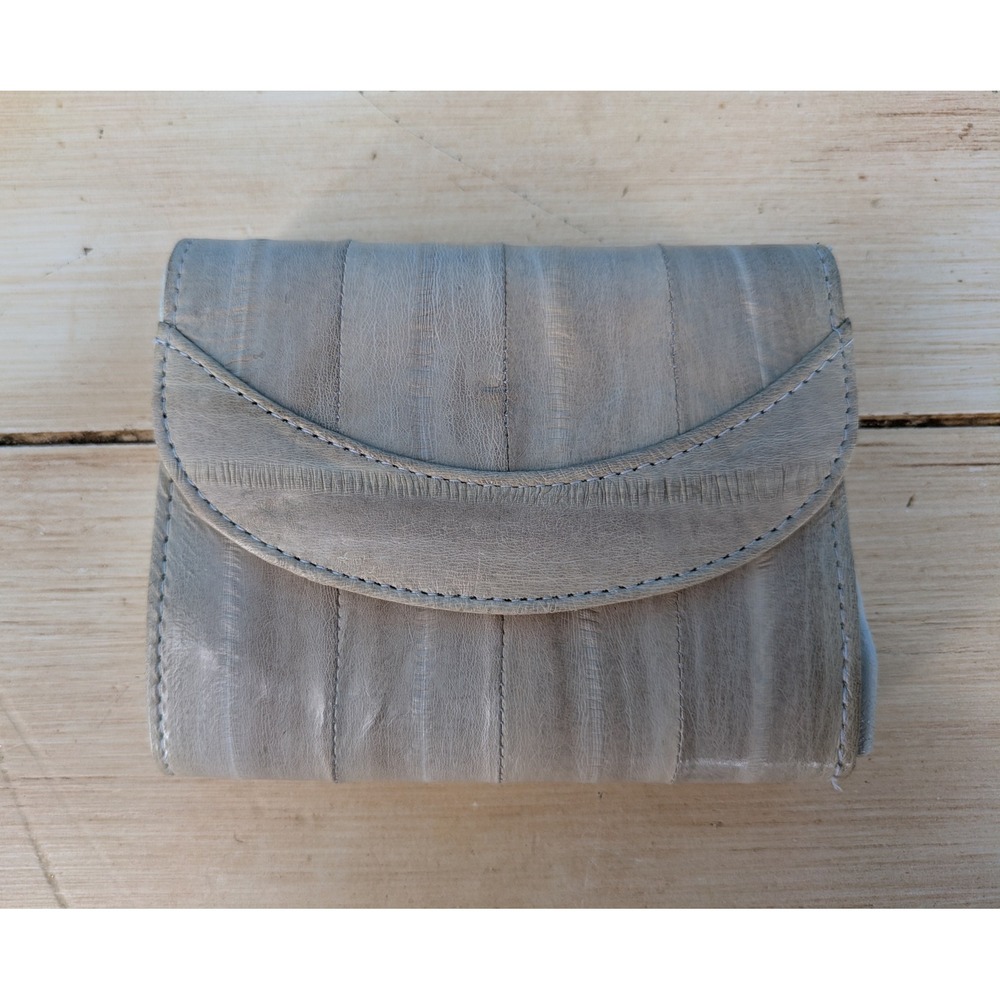 Lee Sands Genuine Eel Skin Wallet Gray Blue Accordion Card Holder Korea Vintage - Picture 2 of 11